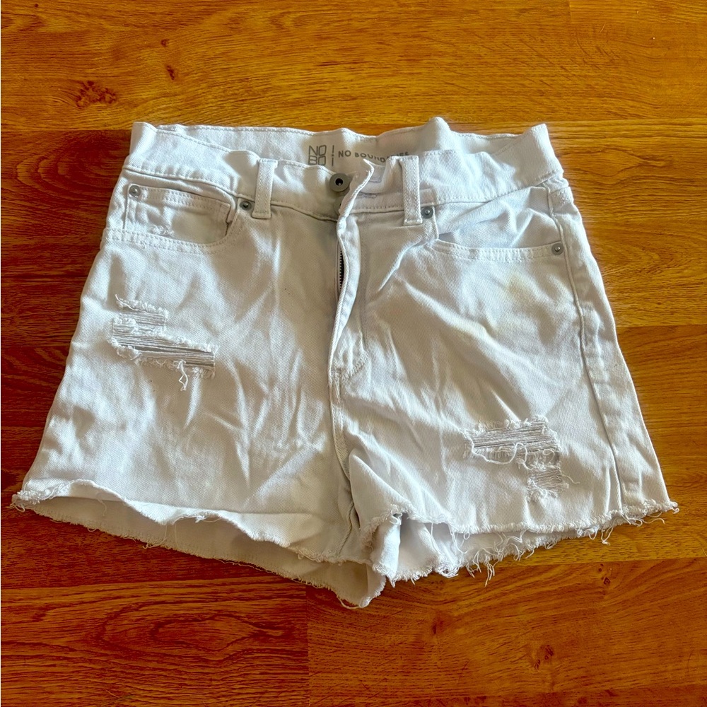 No Boundaries White Distressed Jean Shorts